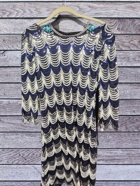 Crystal Doll Sequin Mini in Navy and Cream -Large